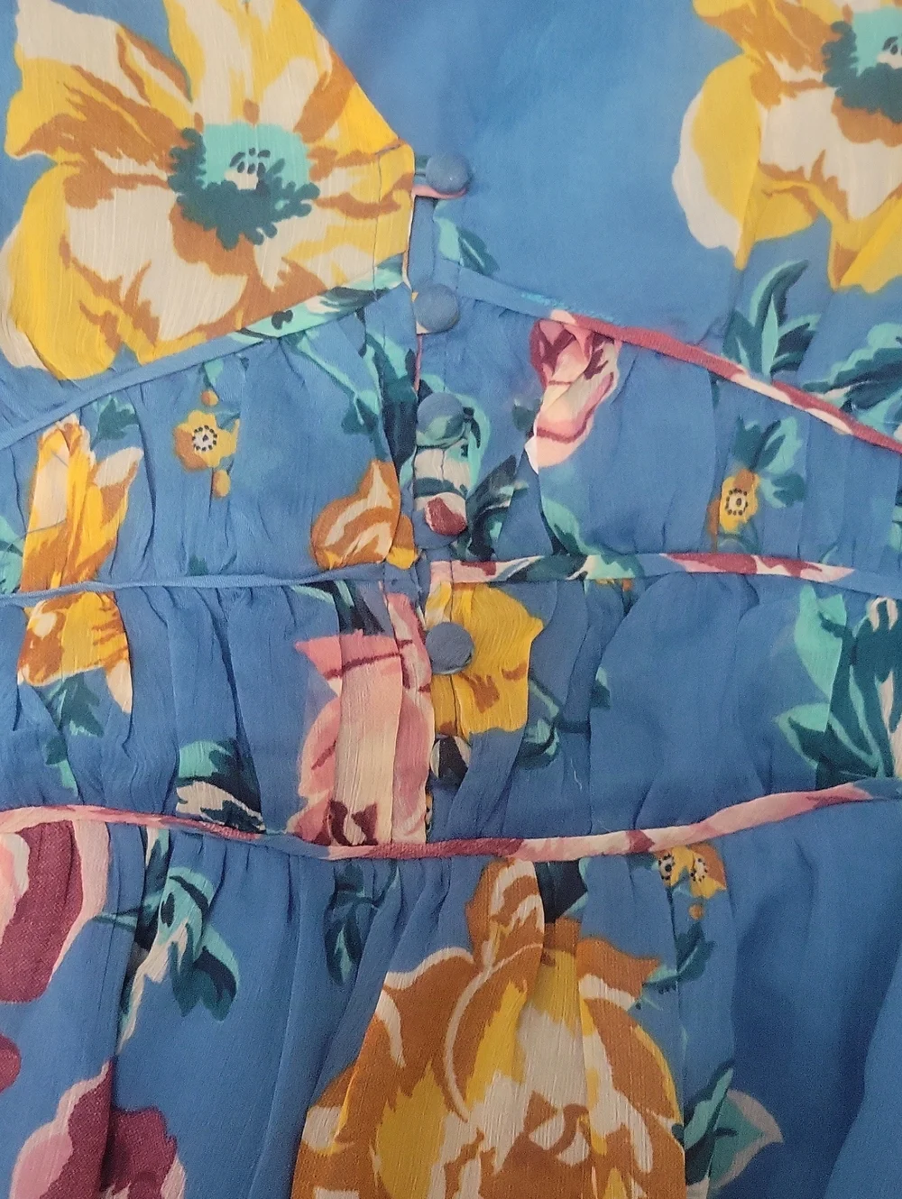 Patrons of Peace Small Blue Floral Button Corset Long Sleeve Mini Dress - Picture 6 of 8